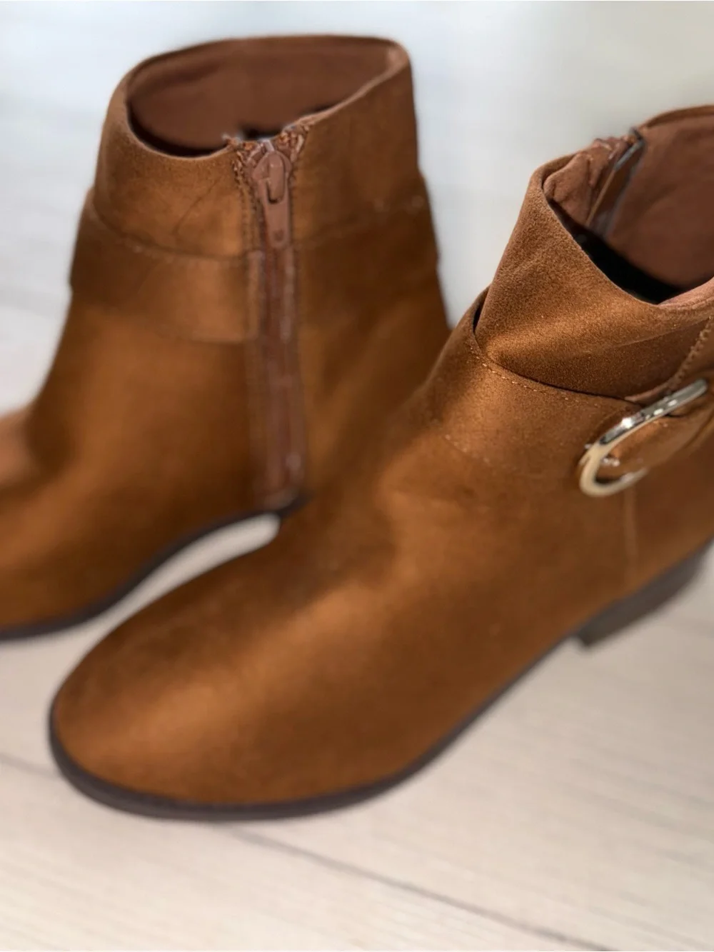 Steve Madden Cognac Suede-Look Ankle Booties with Buckle